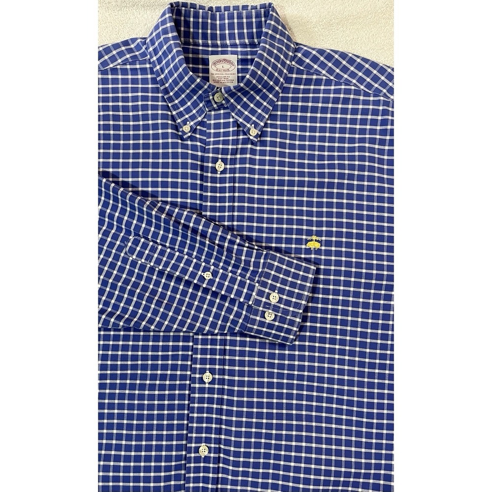 Brooks Brothers The Original Polo Men's L Windowpane Check Oxford 100% Cotton